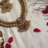 Vriksham Divya Lakshmi Coin Antique Bridal Set-Green Red-Pearl-G19180